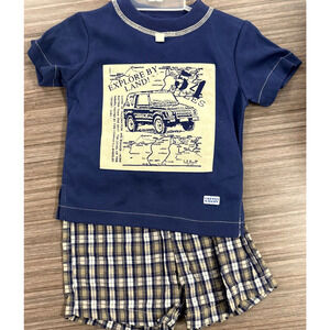 Vintage Catton Candy Shorts Set Boys 12M Blue Multi Explore By Land Jeep Plaid